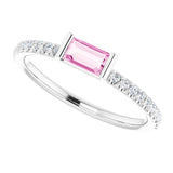 14K Gold Straight Baguette Natural Pink Sapphire & Natural Diamond Accented Stackable Ring - White Gold - view 5