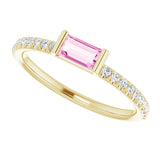 14K Gold Straight Baguette Natural Pink Sapphire & Natural Diamond Accented Stackable Ring - Yellow Gold - view 5