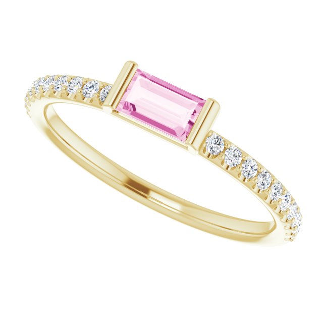 14K Gold Straight Baguette Natural Pink Sapphire & Natural Diamond Accented Stackable Ring - Yellow Gold - view 5