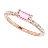 14K Gold Straight Baguette Natural Pink Sapphire & Natural Diamond Accented Stackable Ring - Rose Gold - view 5