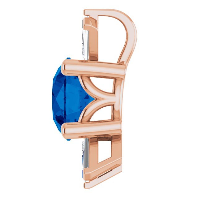 14K Gold Round Lab-Grown Blue Sapphire & Natural Diamond Accented Necklace or Pendant – 1/6 CTW - Rose Gold - view 3