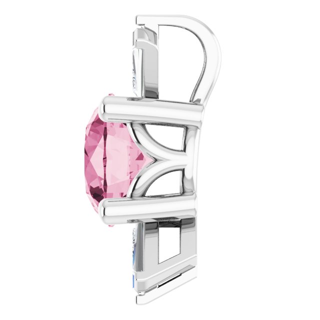 Platinum Round Natural Pink Tourmaline & Natural Diamond Accented Necklace or Pendant – 1/6 CTW - view 3