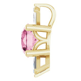 14K Gold Round Natural Pink Tourmaline & Natural Diamond Accented Necklace or Pendant – 1/6 CTW - Yellow Gold - view 3