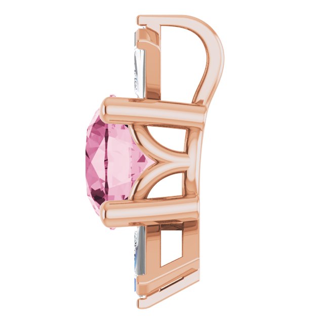 14K Gold Round Natural Pink Tourmaline & Natural Diamond Accented Necklace or Pendant – 1/6 CTW - Rose Gold - view 3
