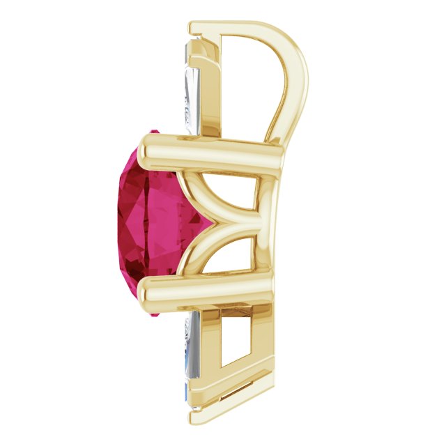 14K Gold Round Lab-Grown Ruby & Natural Diamond Accented Necklace or Pendant – 1/6 CTW - Yellow Gold - view 3