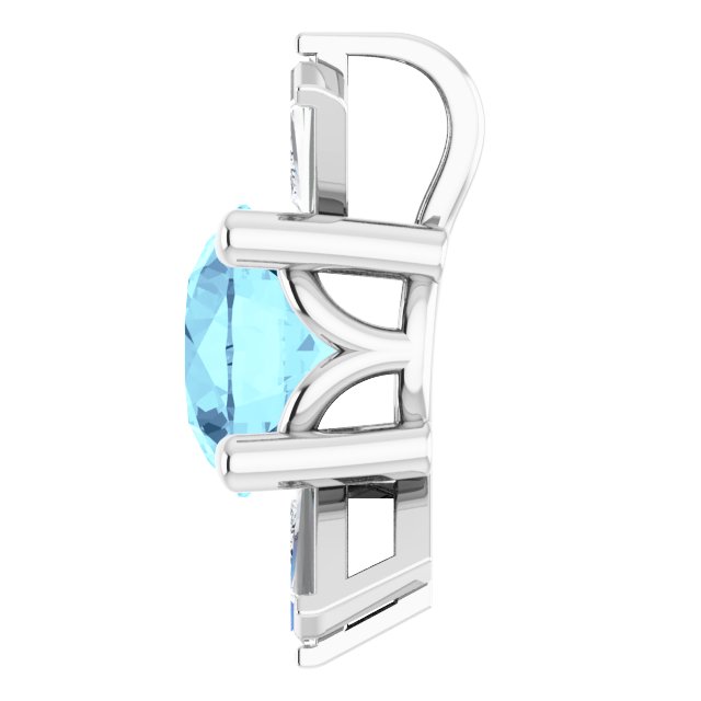 14K Gold Round Natural Aquamarine & Natural Diamond Accented Necklace or Pendant – 1/6 CTW - White Gold - view 3