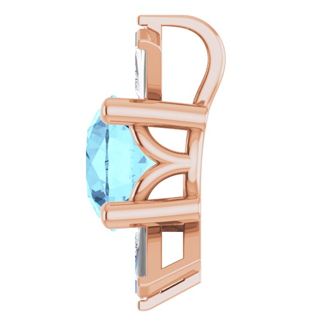 14K Gold Round Natural Aquamarine & Natural Diamond Accented Necklace or Pendant – 1/6 CTW - Rose Gold - view 3