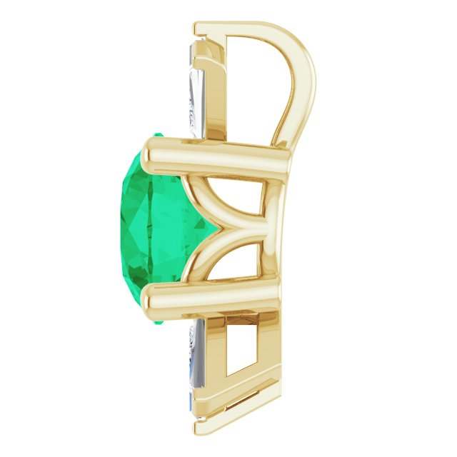 14K Gold Round Lab-Grown Emerald & Natural Diamond Accented Necklace or Pendant – 1/6 CTW - Yellow Gold - view 3