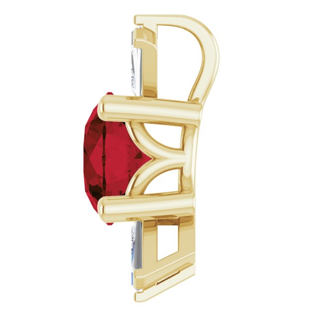 14K Gold Round Natural Mozambique Garnet & Natural Diamond Accented Necklace or Pendant – 1/6 CTW · 6mm - Yellow Gold - view 3