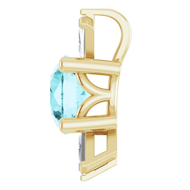 14K Gold Round Natural Blue Zircon & Natural Diamond Accented Necklace or Pendant – 1/6 CTW - Yellow Gold - view 3