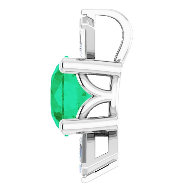 Platinum Round Natural Emerald & Natural Diamond Accented Necklace or Pendant – 1/6 CTW - view 3