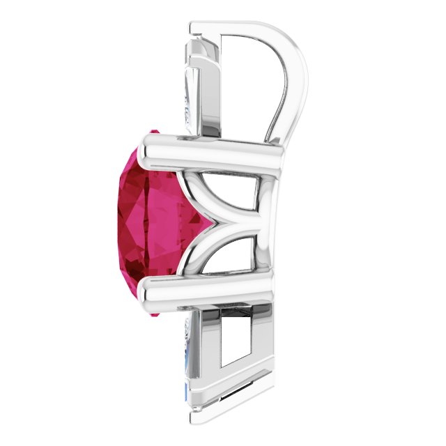 Platinum Round Lab-Grown Ruby & Natural Diamond Accented Necklace or Pendant – 1/6 CTW - view 3