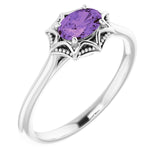 Platinum Oval Natural Amethyst Solitaire Ring – 6x4mm