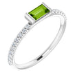Platinum Straight Baguette Natural Peridot & Natural Diamond Accented Stackable Ring