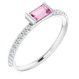 14K Gold Straight Baguette Natural Pink Sapphire & Natural Diamond Accented Stackable Ring - White Gold