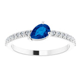 14K Gold Pear Natural Blue Sapphire & Natural Diamond Stackable Accented Ring - White Gold - view 3
