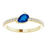 14K Gold Pear Lab-Grown Blue Sapphire & Natural Diamond Stackable Accented Ring - Yellow Gold - view 3
