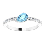 14K Gold Pear Natural Aquamarine & Natural Diamond Stackable Accented Ring - White Gold - view 3