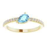 14K Gold Pear Natural Aquamarine & Natural Diamond Stackable Accented Ring - Yellow Gold - view 3