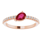 14K Gold Pear Natural Ruby & Natural Diamond Stackable Accented Ring - Rose Gold - view 3
