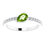 Platinum Pear Natural Peridot & Natural Diamond Stackable Accented Ring - view 3