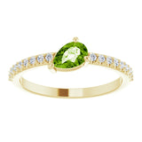 14K Gold Pear Natural Peridot & Natural Diamond Stackable Accented Ring - Yellow Gold - view 3