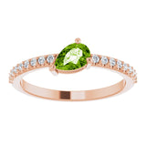 14K Gold Pear Natural Peridot & Natural Diamond Stackable Accented Ring - Rose Gold - view 3
