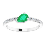 Platinum Pear Lab-Grown Emerald & Natural Diamond Stackable Accented Ring - view 3