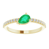 14K Gold Pear Natural Emerald & Natural Diamond Stackable Accented Ring - Yellow Gold - view 3