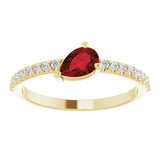 14K Gold Pear Natural Mozambique Garnet & Natural Diamond Stackable Accented Ring - Yellow Gold - view 3