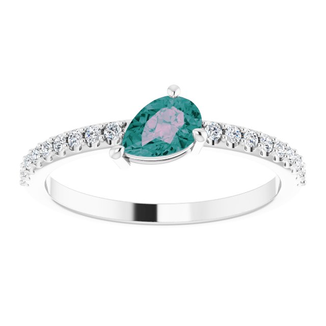 Platinum Pear Lab-Grown Alexandrite & Natural Diamond Stackable Accented Ring - view 3