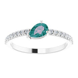 14K Gold Pear Lab-Grown Alexandrite & Natural Diamond Stackable Accented Ring - White Gold - view 3