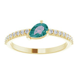 14K Gold Pear Lab-Grown Alexandrite & Natural Diamond Stackable Accented Ring - Yellow Gold - view 3