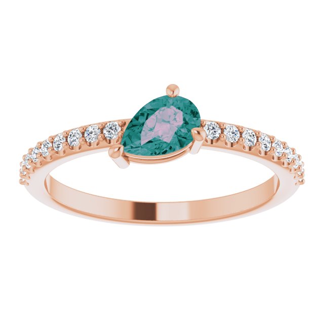 14K Gold Pear Lab-Grown Alexandrite & Natural Diamond Stackable Accented Ring - Rose Gold - view 3