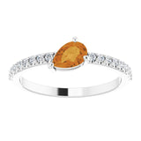 Platinum Pear Natural Citrine & Natural Diamond Stackable Accented Ring - view 3