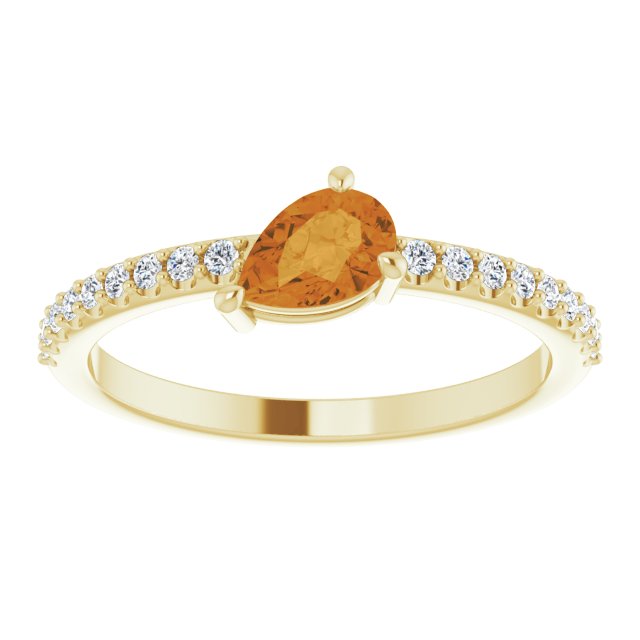 14K Gold Pear Natural Citrine & Natural Diamond Stackable Accented Ring - Yellow Gold - view 3