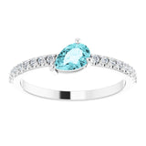 Platinum Pear Natural Blue Zircon & Natural Diamond Stackable Accented Ring - view 3
