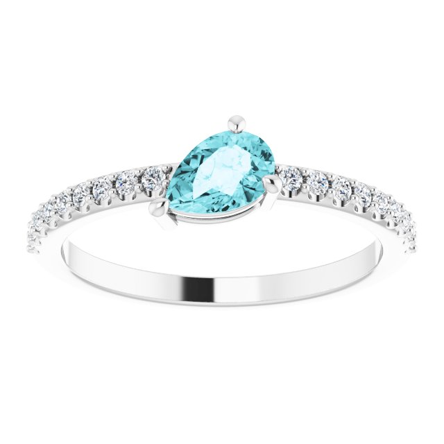 Platinum Pear Natural Blue Zircon & Natural Diamond Stackable Accented Ring - view 3