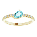 14K Gold Pear Natural Blue Zircon & Natural Diamond Stackable Accented Ring - Yellow Gold - view 3
