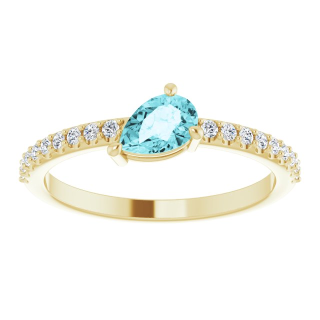 14K Gold Pear Natural Blue Zircon & Natural Diamond Stackable Accented Ring - Yellow Gold - view 3
