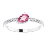 14K Gold Pear Natural Pink Tourmaline & Natural Diamond Stackable Accented Ring - White Gold - view 3