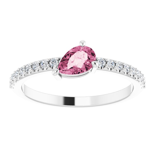 Platinum Pear Natural Pink Tourmaline & Natural Diamond Stackable Accented Ring - view 3