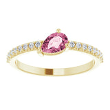 14K Gold Pear Natural Pink Tourmaline & Natural Diamond Stackable Accented Ring - Yellow Gold - view 3