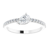 14K Gold Pear Natural White Sapphire & Natural Diamond Stackable Accented Ring - White Gold - view 3