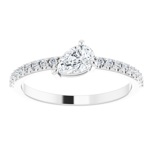 14K Gold Pear Natural White Sapphire & Natural Diamond Stackable Accented Ring - White Gold - view 3