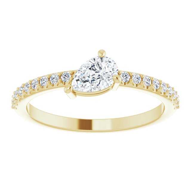 14K Gold Pear Natural White Sapphire & Natural Diamond Stackable Accented Ring - Yellow Gold - view 3