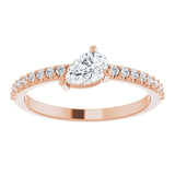 14K Gold Pear Natural White Sapphire & Natural Diamond Stackable Accented Ring - Rose Gold - view 3