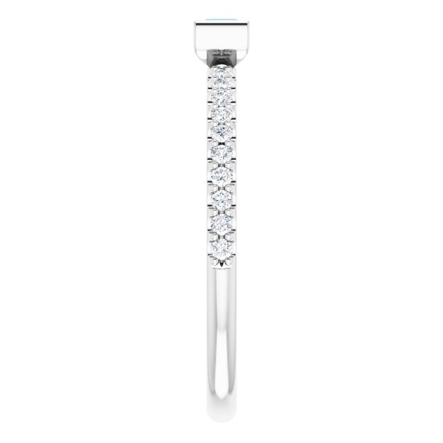 Platinum Straight Baguette Natural London Blue Topaz & Natural Diamond Accented Stackable Ring – 5x2.5mm - view 4