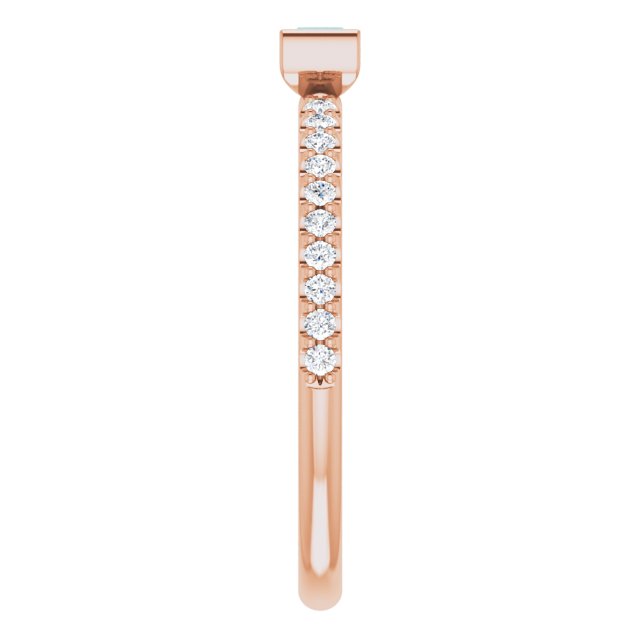 14K Gold Straight Baguette Natural London Blue Topaz & Natural Diamond Accented Stackable Ring – 5x2.5mm - Rose Gold - view 4