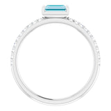 Platinum Straight Baguette Natural London Blue Topaz & Natural Diamond Accented Stackable Ring – 5x2.5mm - view 2